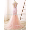 Beautiful Lace Appliqued Floor Length Mermaid Tulle Formal Prom Dress for Party